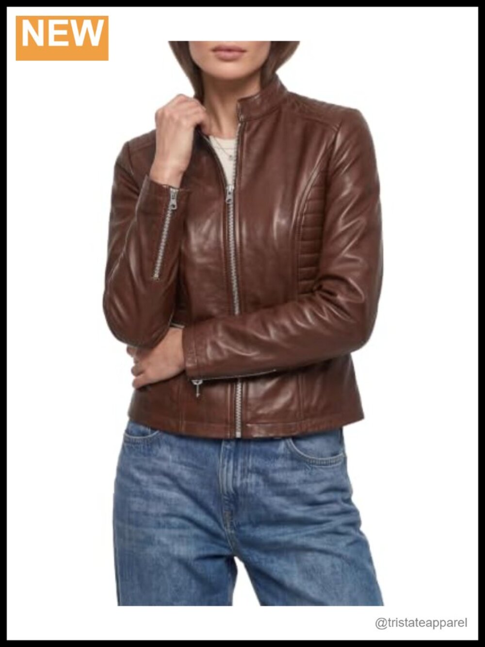 Women's Real Lambskin Leather Jacket, Cafe Racer Quilted Moto Biker with Zippers